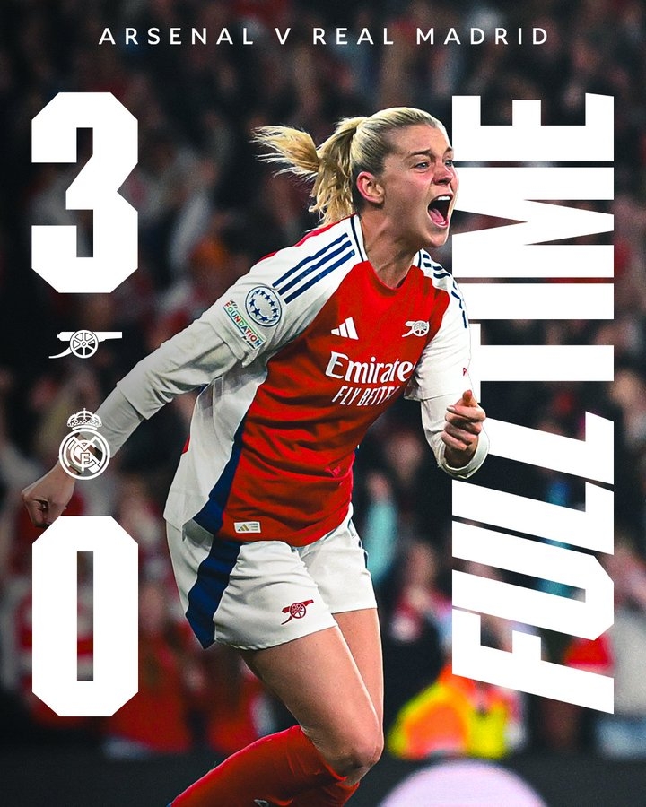 女足歐冠淘汰賽首回合輸2球逆轉晉級，阿森納是近14年英格蘭首隊