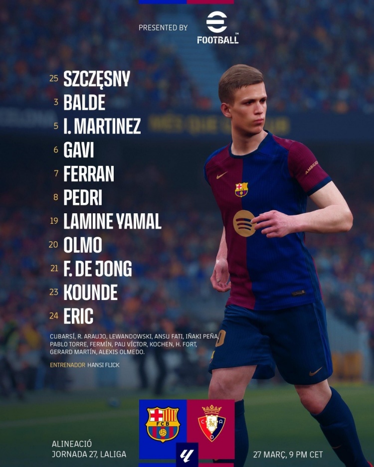 記者談巴薩首發：需要觀察一下費蘭&奧爾莫誰擔任9號 萊萬將輪休