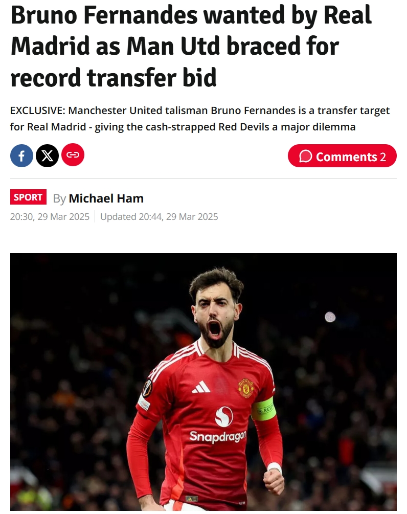 賣隊長？星報獨家：皇馬考慮9000萬英鎊挖角B費，已多次現場考察