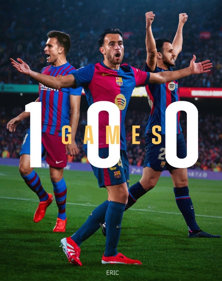 埃里克-加西亞達成代表巴薩100次出場里程碑，貢獻4球3助攻