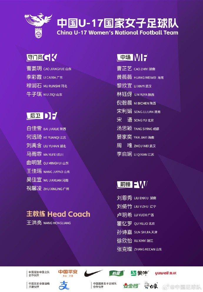 U17女足30人將在蘇州集訓備戰世界杯，姜寧、朱挺擔任訓練員